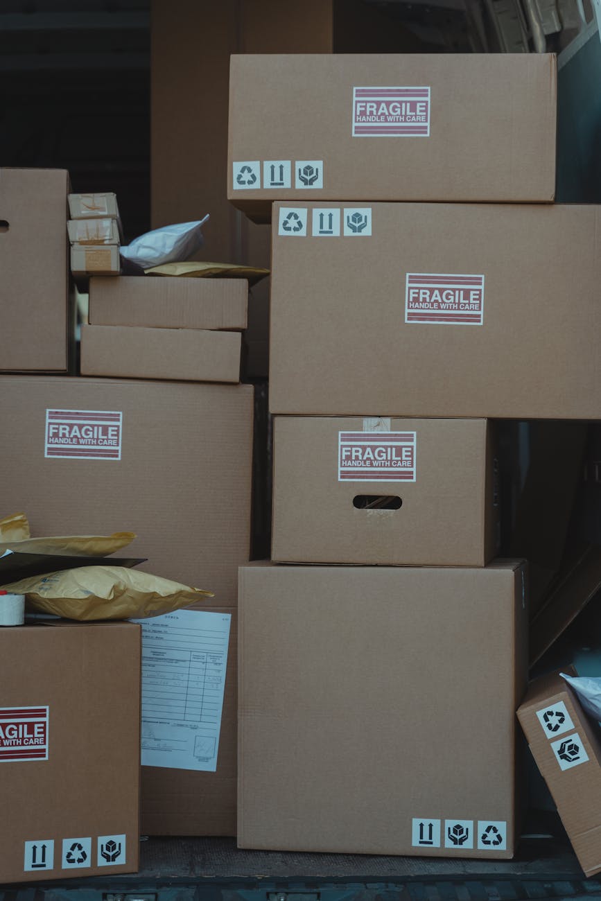 close up photo of stacked carton boxes